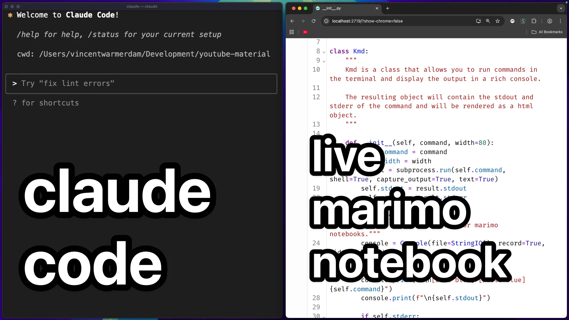 Using Claude Code with marimo