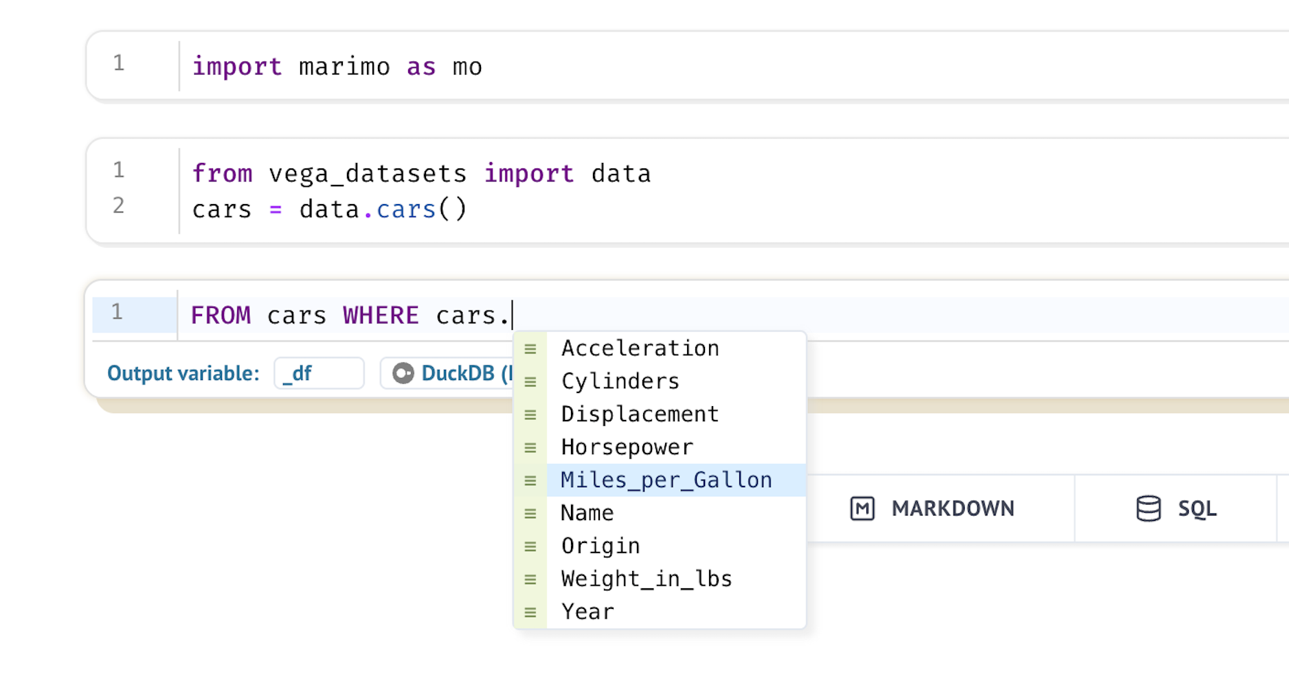 SQL completions