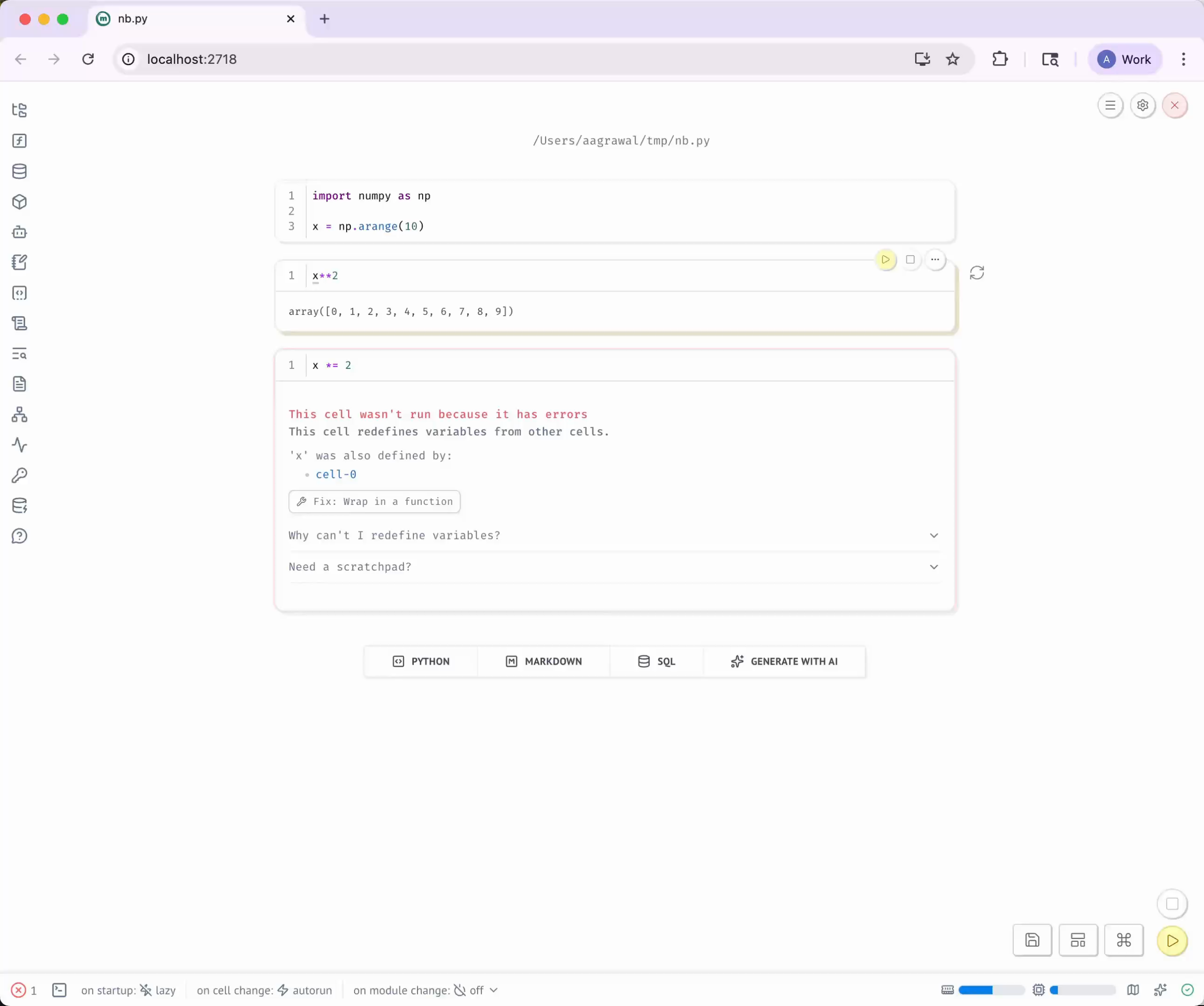 marimo 0.18 user interface