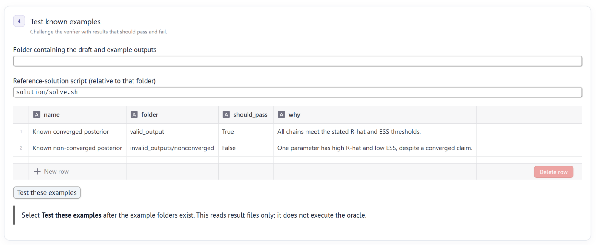 Task Studio with pass and fail examples for testing a verifier