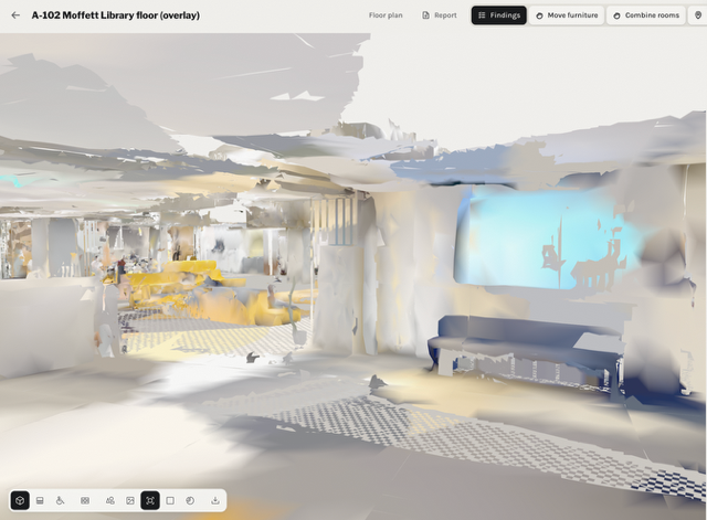 A textured 3D scan of a library floor in the Standard Physics app