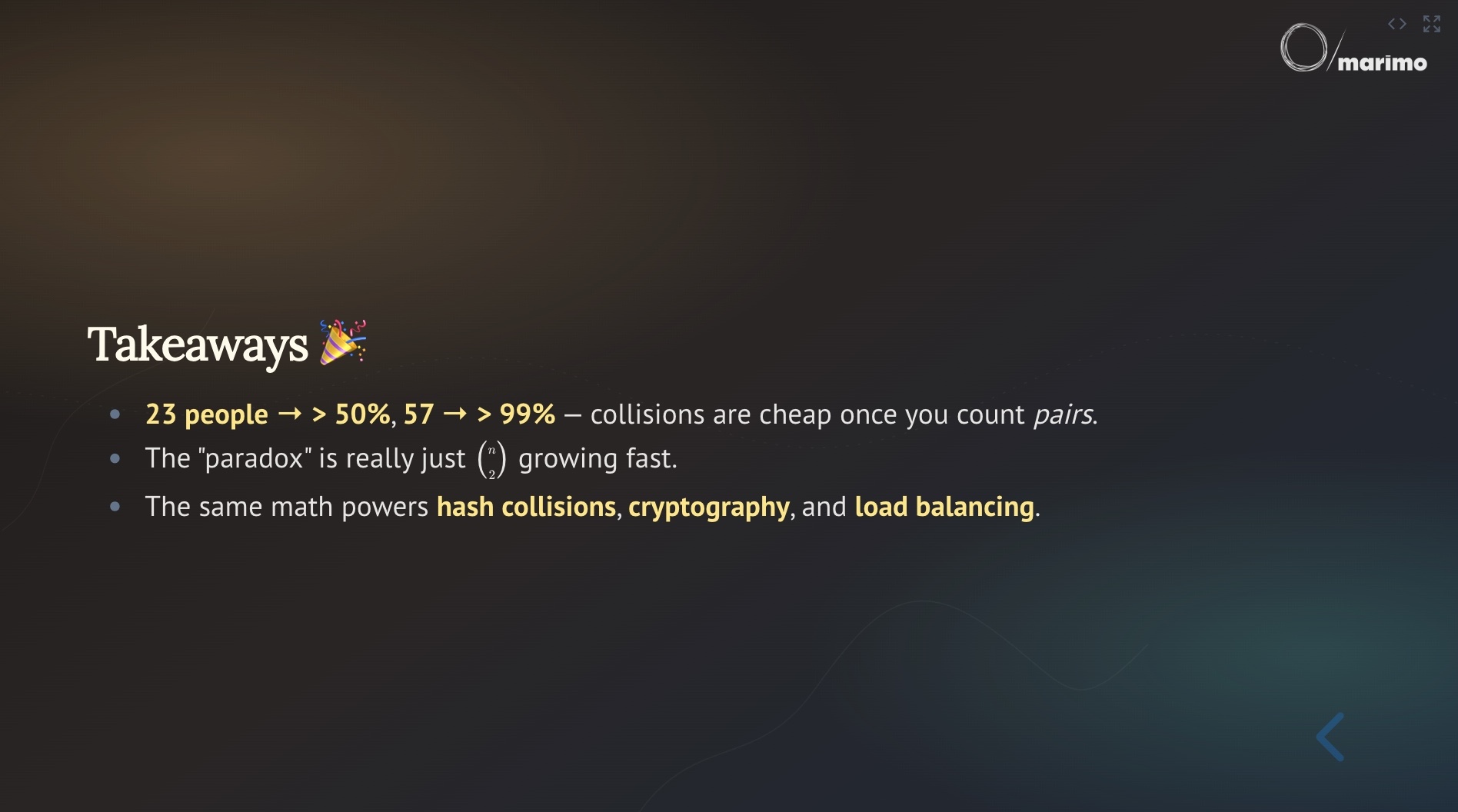 Takeaways slide with a dark full-bleed background